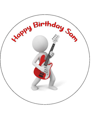 Guitar Player 03 Edible Icing Cake Topper or Ribbon