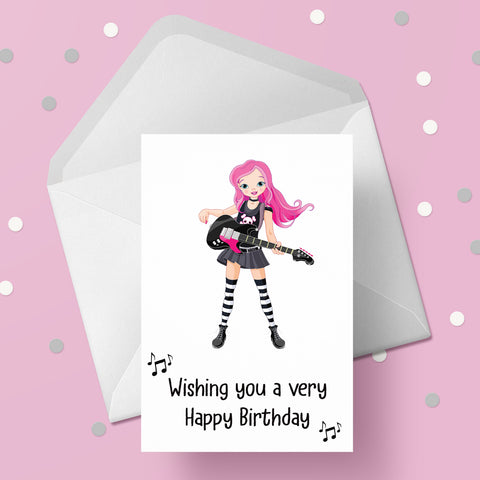 Guitar Player Birthday Card 02 - Female Guitarist Card