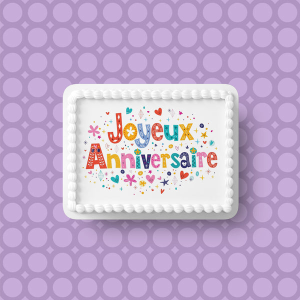 Joyeux Anniversaire Edible Icing Cake Topper