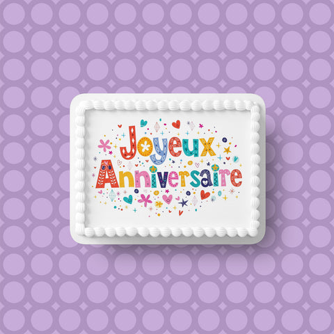 Joyeux Anniversaire Edible Icing Cake Topper