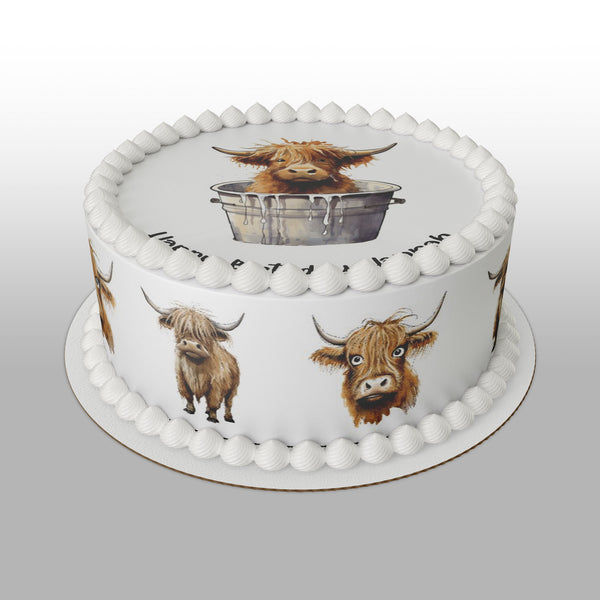 Highland Cow 04 Edible Icing Cake Topper