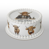 Highland Cow 05 Edible Icing Cake Topper - Funny cow at desk