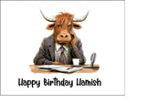 Highland Cow 05 Edible Icing Cake Topper - Funny cow at desk