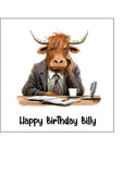 Highland Cow 05 Edible Icing Cake Topper - Funny cow at desk