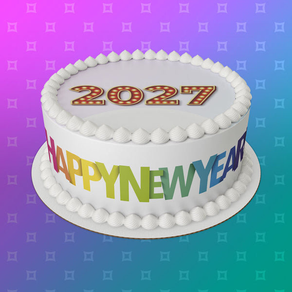 2027 Happy New Year Edible Icing Cake Topper 07