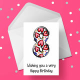 08 8th Birthday 02 Birthday Card for Girls with Hearts & Flowers