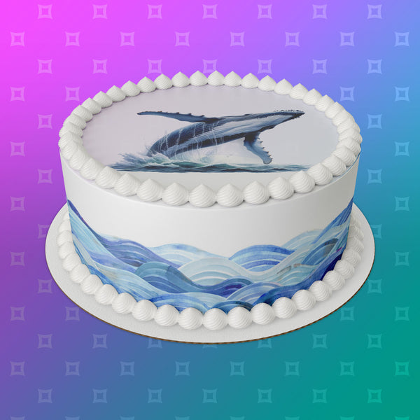 Humpback Whale 01 Edible Icing Cake Topper or Ribbon