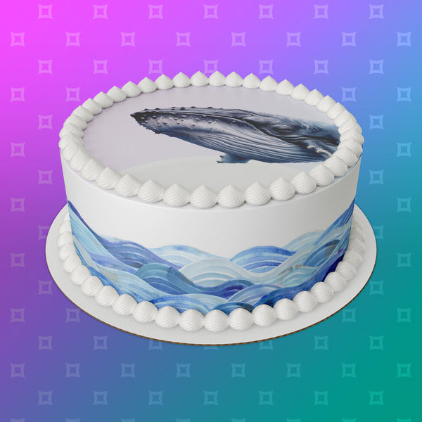 Humpback Whale 02 Edible Icing Cake Topper or Ribbon