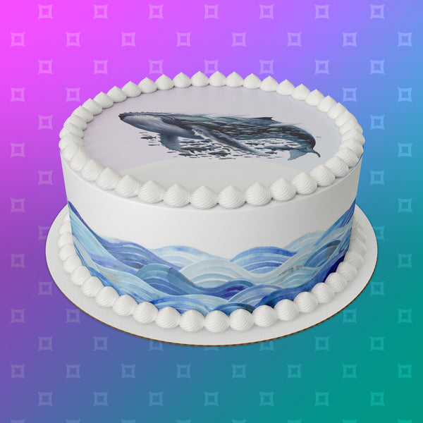 Humpback Whale 03 Edible Icing Cake Topper or Ribbon