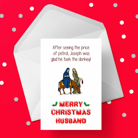 Christmas card for Husband - Funny Donkey & Petrol