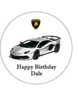 Lamborghini Racing Car 02 (White) Edible Icing Cake Topper or Ribbon
