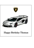 Lamborghini Racing Car 02 (White) Edible Icing Cake Topper or Ribbon