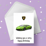 Lamborghini Racing Car 01 (Green) Birthday Card