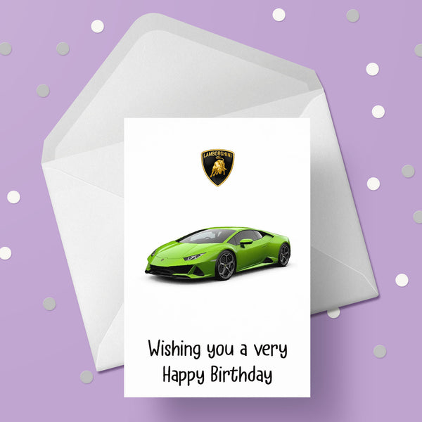 Lamborghini Racing Car 01 (Green) Birthday Card