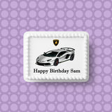 Lamborghini Racing Car 02 (White) Edible Icing Cake Topper or Ribbon