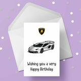 Lamborghini Racing Car 02 (White) Birthday Card