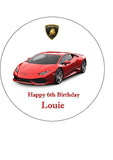 Lamborghini Racing Car 03 (Red) Edible Icing Cake Topper or Ribbon