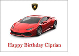 Lamborghini Racing Car 03 (Red) Edible Icing Cake Topper or Ribbon