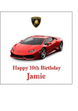 Lamborghini Racing Car 03 (Red) Edible Icing Cake Topper or Ribbon