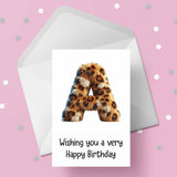 Fluffy Leopard Print Initial Birthday Card - choose any letter