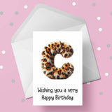 Fluffy Leopard Print Initial Birthday Card - choose any letter