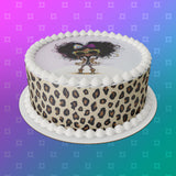 Leopard Print Girl 01 Edible Icing Cake Topper or Ribbon