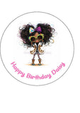 Leopard Print Girl 01 Edible Icing Cake Topper or Ribbon