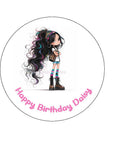 Leopard Print Girl 02 Edible Icing Cake Topper or Ribbon
