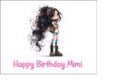 Leopard Print Girl 02 Edible Icing Cake Topper or Ribbon