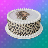 Leopard Print Girl 03 Edible Icing Cake Topper or Ribbon