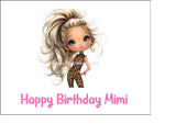 Leopard Print Girl 03 Edible Icing Cake Topper or Ribbon