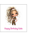 Leopard Print Girl 03 Edible Icing Cake Topper or Ribbon