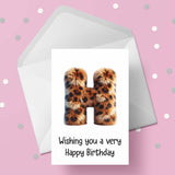 Fluffy Leopard Print Initial Birthday Card - choose any letter