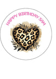 Leopard Print Love Heart Edible Icing Cake Topper or Ribbon