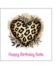 Leopard Print Love Heart Edible Icing Cake Topper or Ribbon