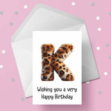 Fluffy Leopard Print Initial Birthday Card - choose any letter