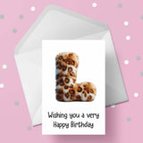 Fluffy Leopard Print Initial Birthday Card - choose any letter