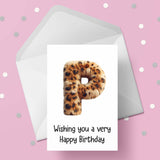 Fluffy Leopard Print Initial Birthday Card - choose any letter