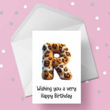 Fluffy Leopard Print Initial Birthday Card - choose any letter