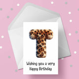 Fluffy Leopard Print Initial Birthday Card - choose any letter