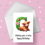Highland Cow Initial Birthday Card - choose any letter