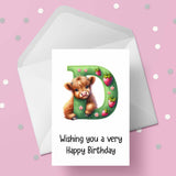 Highland Cow Initial Birthday Card - choose any letter