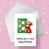 Highland Cow Initial Birthday Card - choose any letter