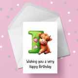 Highland Cow Initial Birthday Card - choose any letter
