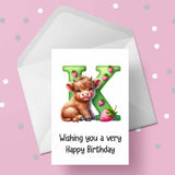 Highland Cow Initial Birthday Card - choose any letter