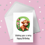 Highland Cow Initial Birthday Card - choose any letter