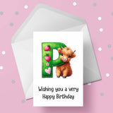 Highland Cow Initial Birthday Card - choose any letter