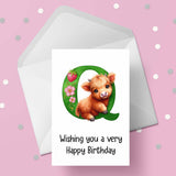Highland Cow Initial Birthday Card - choose any letter