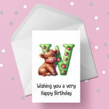 Highland Cow Initial Birthday Card - choose any letter