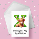 Highland Cow Initial Birthday Card - choose any letter